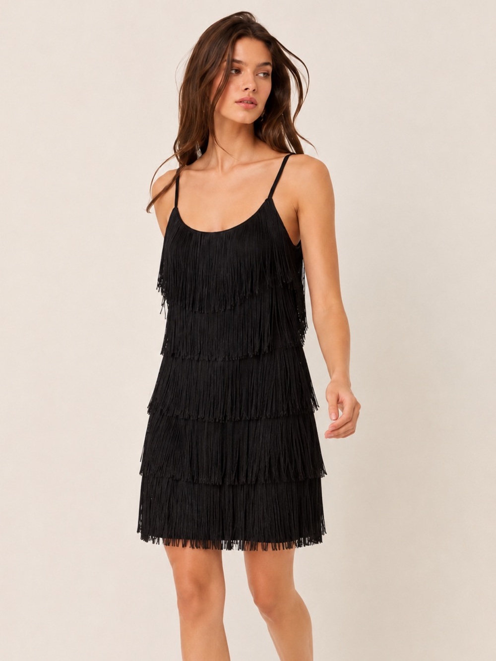Le Château Black Fringe Flapper Mini Dress S